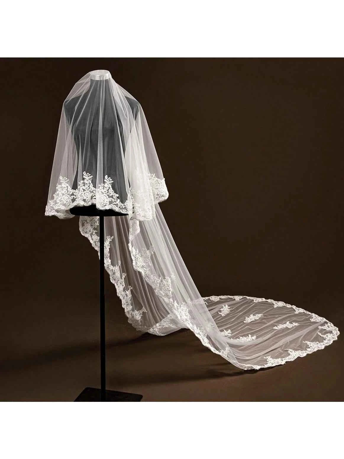 Voile de Mariée Double Couche avec Dentelle