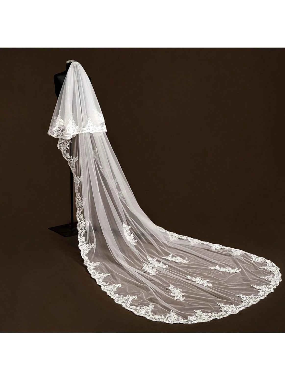 Voile de Mariée Double Couche avec Dentelle